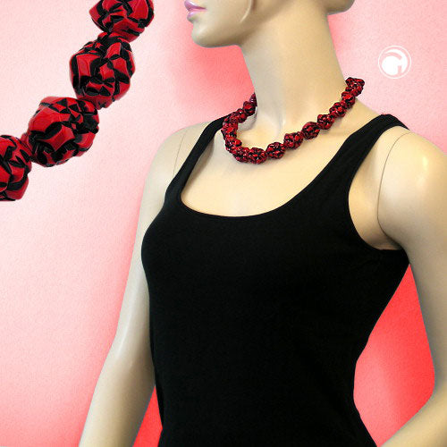 Necklace 23x19mm plastic beads pebble red-black-marbled 50cm
