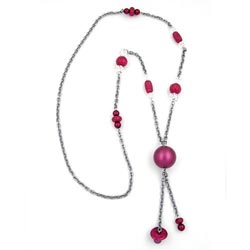 Necklace plastic beads old pink-grey-crystal aluminum anchor chain grey 90cm