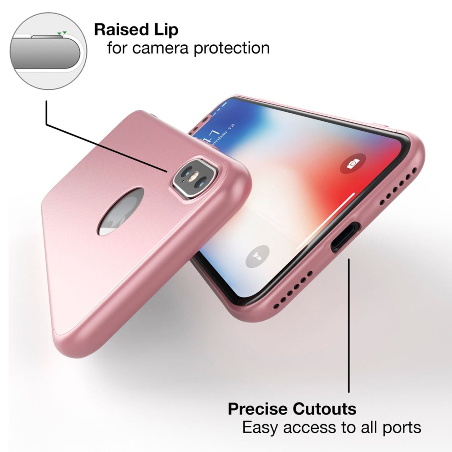 NALIA 360 gráðu hulstur fyrir iPhone X XS, alhliða símahulstur með skjávörn