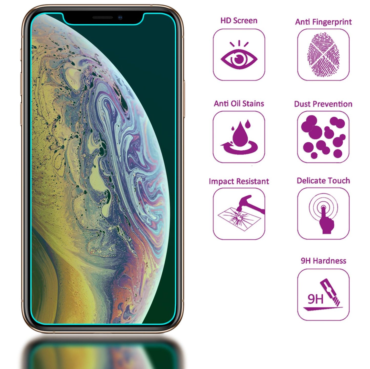 NALIA 2 Pack Protective Glass for iPhone 11 Pro / iPhone X XS, Screen Protector Film