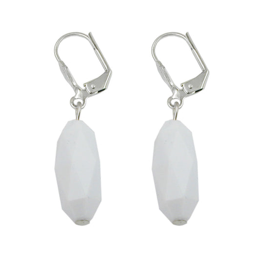 Eyrnalokkar með klemmu 40x8mm, silfurlitaðir, ólífuhvítir, glansandi plast