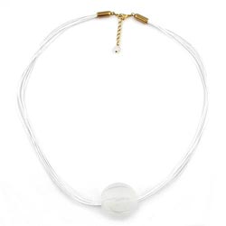 Chain 35mm pearl with grooves crystal-matt cord white 60cm