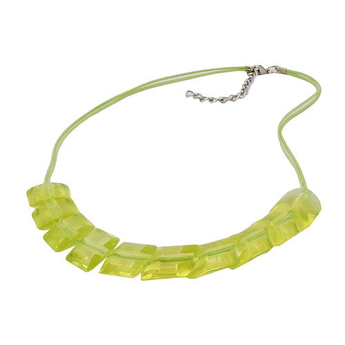 Necklace slanted bead plastic kiwi green-transparent cord light green 45cm