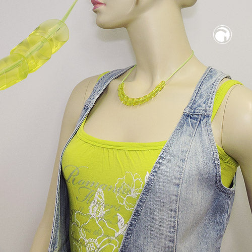 Necklace slanted bead plastic kiwi green-transparent cord light green 45cm