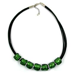 Chain 18x6mm pearl plastic dark green-transparent cord green 50cm