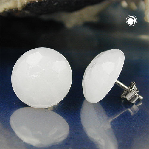 Eyrnalokkar 14mm kremhvítir glansandi plast flatir kúplaðir hamraðir
