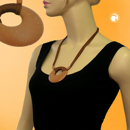 Keðja úr plasti, diskur, amulet, karamellumatt, 4x snúra, brún, 60 cm