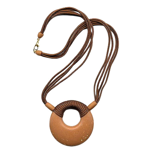 Keðja úr plasti, diskur, amulet, karamellumatt, 4x snúra, brún, 60 cm