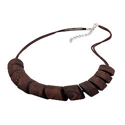 Hálsmen með skásettri perlu úr plasti, brún-marmaraþráður, dökkbrúnn, 45 cm