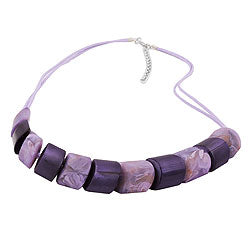Necklace slanted bead plastic lilac-marbled purple cord light purple 45cm
