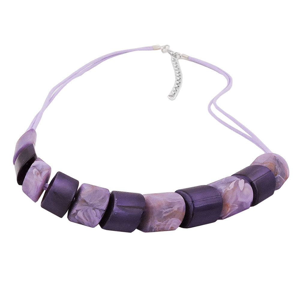 Necklace slanted bead plastic lilac-marbled purple cord light purple 45cm