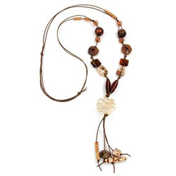 Chain 30mm spiral bead plastic beige cord brown 100cm
