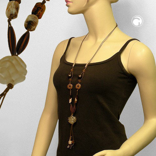 Chain 30mm spiral bead plastic beige cord brown 100cm