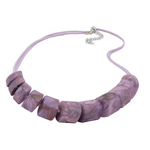 Necklace slanted bead plastic lilac-marbled cord purple 45cm