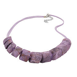 Necklace slanted bead plastic lilac-marbled cord purple 45cm