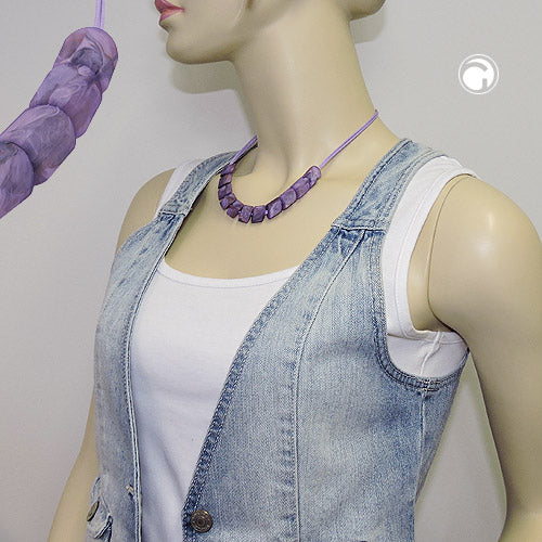 Necklace slanted bead plastic lilac-marbled cord purple 45cm