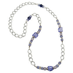 Chain plastic beads stone bead blue wide curb chain aluminum light gray 90cm