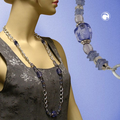 Chain plastic beads stone bead blue wide curb chain aluminum light gray 90cm