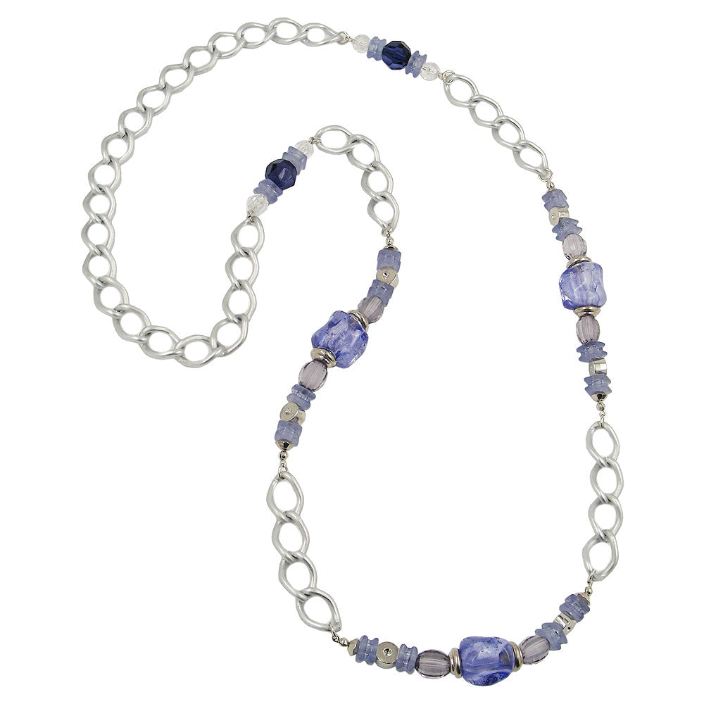 Chain plastic beads stone bead blue wide curb chain aluminum light gray 90cm