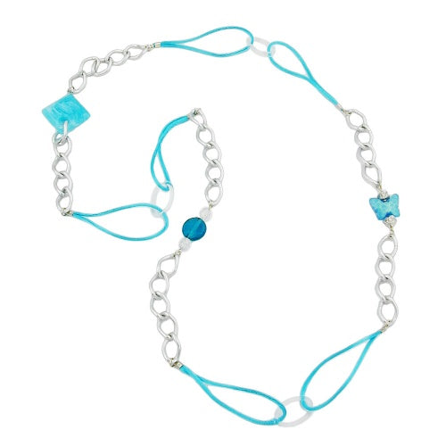 Chain plastic beads turquoise-crystal wide curb chain aluminum light gray 100cm