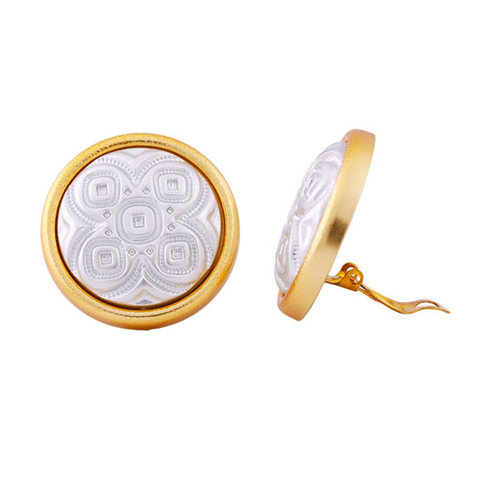 Eyrnalokkar með klemmu, 31 mm, tvílit mynstur, silfur og gull litað plast