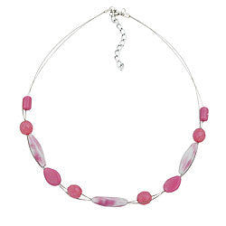 Kette Drahtkette mit Glasperlen Vierkantolive weiß-rosa und sattrosa 45cm