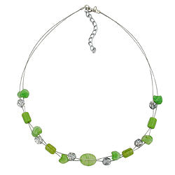 Wire chain with glass beads, lime green and crystal-silver mirrored, 45cm