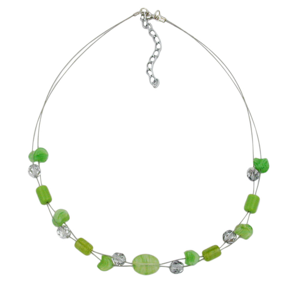 Wire chain with glass beads, lime green and crystal-silver mirrored, 45cm