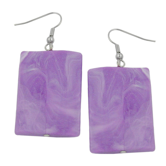 Eyrnalokkar, eyrnalokkar, 56x25mm, ferkantaðir plastlitir, fjólubláir, hvítir og marmaraðir