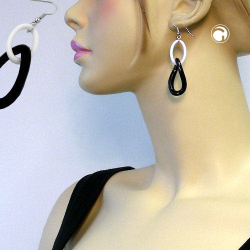 Eyrnalokkar 73x18mm keðjuhlekki svart og hvítt plast