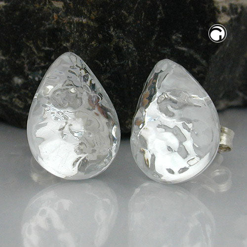 Eyrnalokkar 14mm dropi kristal-silfur-spegill hamrað plast