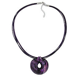 Kette 52mm Kunststoff Anhänger Amulett lila marmoriert Kordel lila 55cm