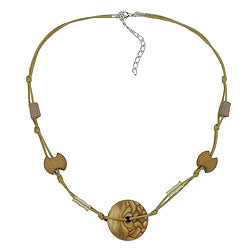 Kette 30x11mm Kunststoffperle Scheibe oliv-seidig glänzend Kordel oliv 50cm