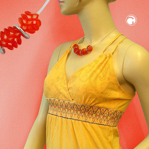 Necklace, 5x spiral beads red-matt