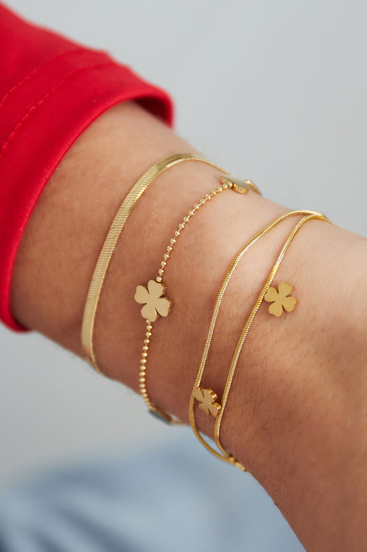 Doppeltes Kleeblatt-Armband - Goldfarben