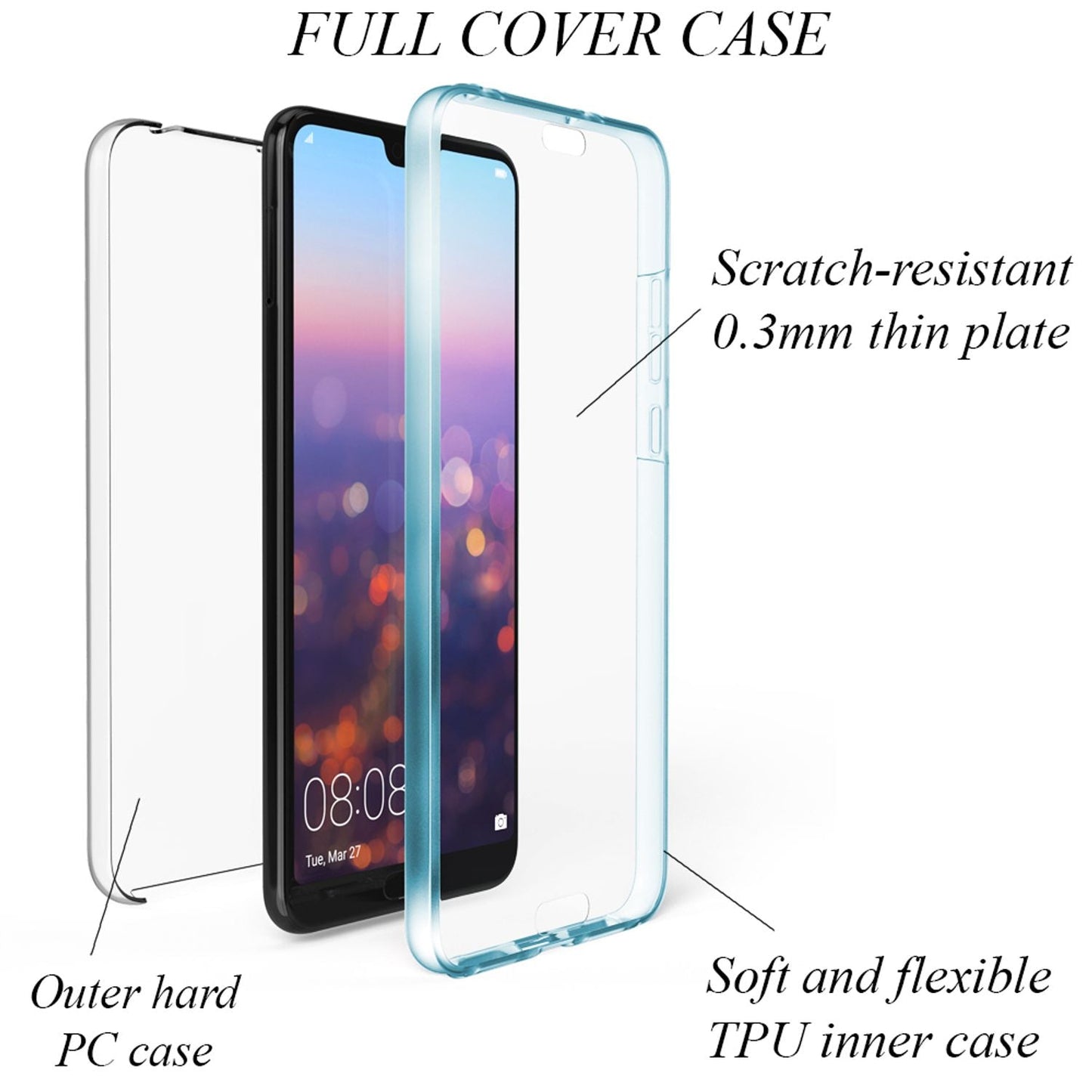 NALIA 360 Grad Handy Hülle für Huawei P20 Pro, Full Cover Case Displayschutz