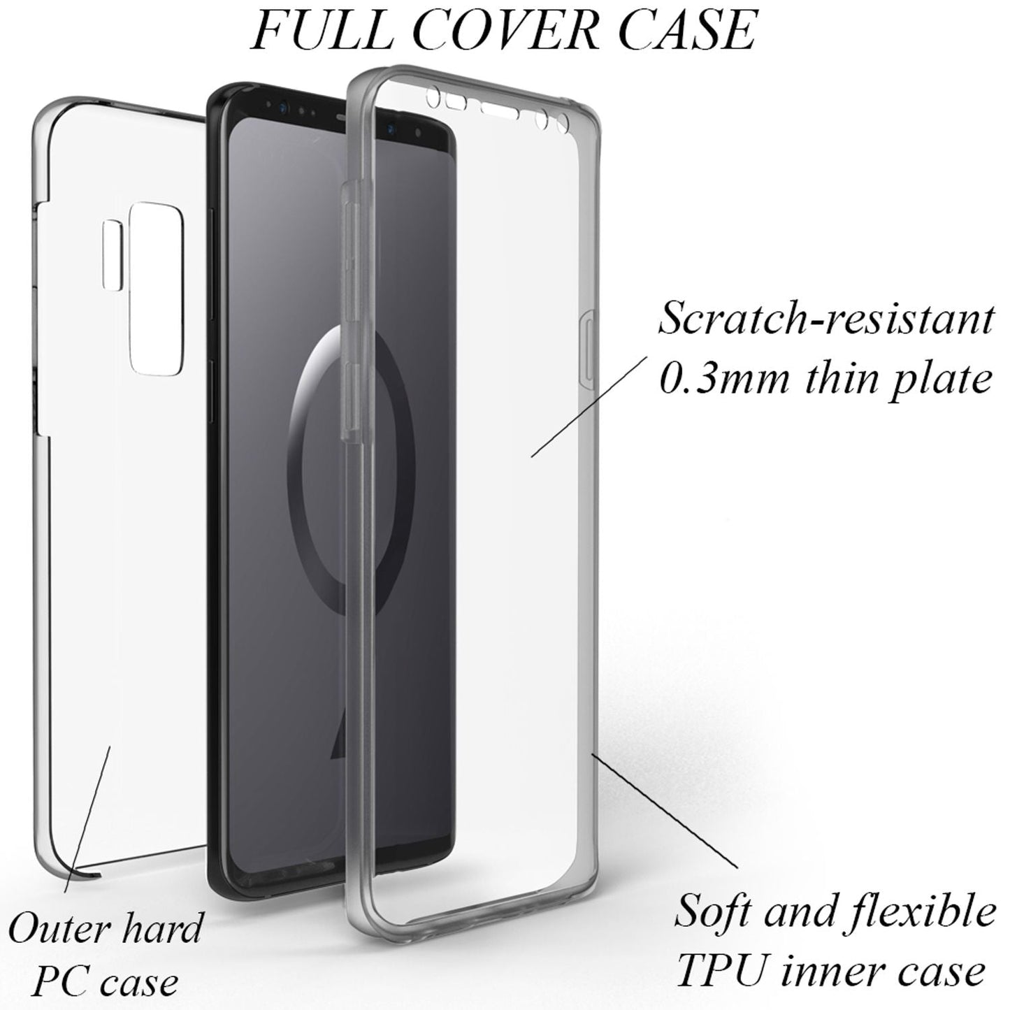 NALIA 360 Degree Phone Case for Samsung Galaxy S9 Plus, Full Cover All-Around Case