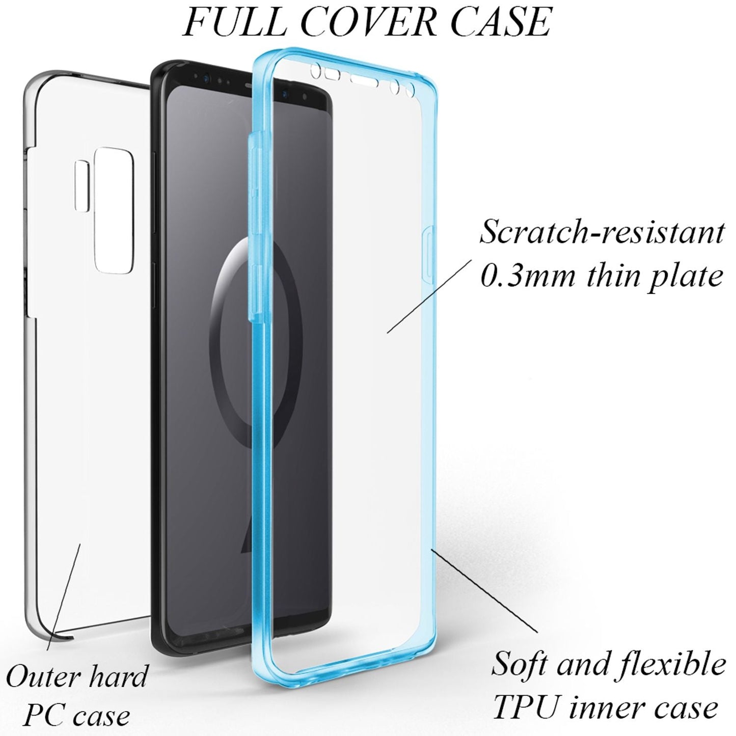 NALIA 360 Degree Phone Case for Samsung Galaxy S9 Plus, Full Cover All-Around Case