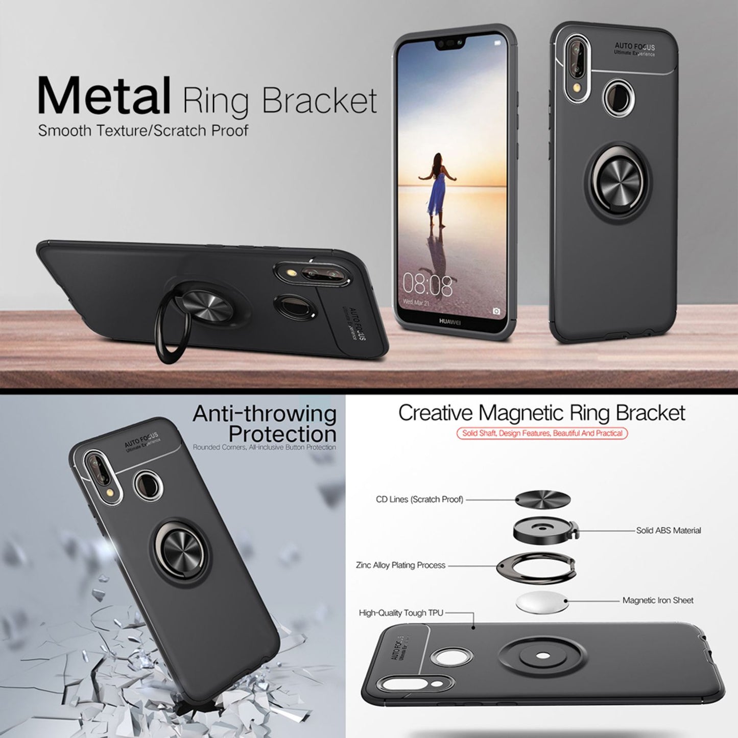 NALIA Ring Case for Huawei P20 Lite, Protective Magnetic Silicone Phone Case