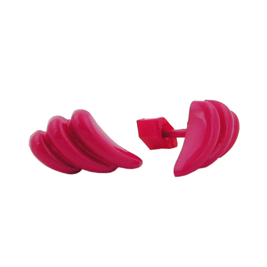 Eyrnalokkar 8x15mm með slaufu og rifnum bleikum glansandi plasti úr gegnheilu plasti