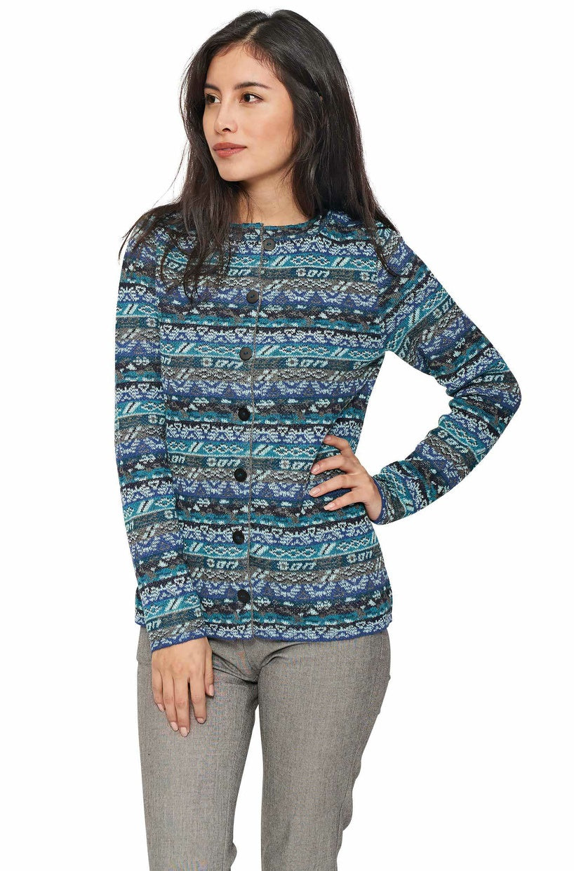 Apu Kuntur - Alpaca Cardigan TAMIA – Jacquard cardigan made from 100% baby alpaca