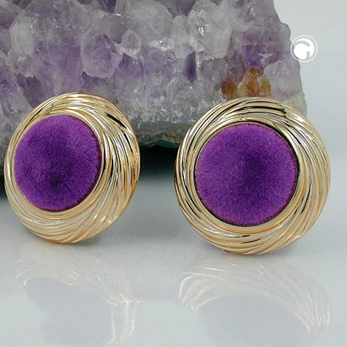 Clip Ohrring 33mm Kunststoff goldfarben Veloursamt lila