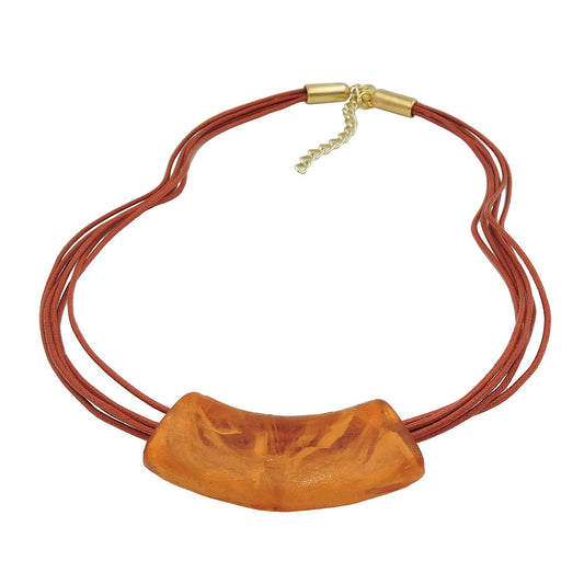 Keðja 54x19mm hengiskraut úr flötu, sveigðu röri, appelsínugult, ryðbrúnt og marmaralitað, glansandi plasti, 45cm