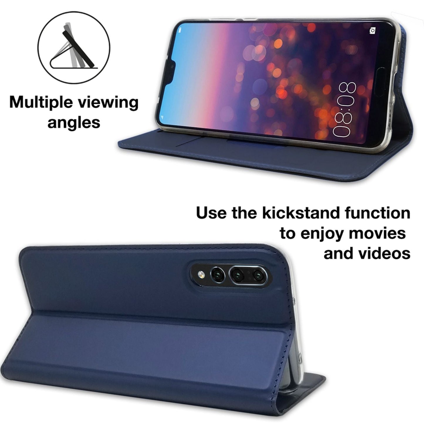 NALIA Hülle für Huawei P20 Pro, Slim Kickstand Handyhülle Flip Case Kunstleder