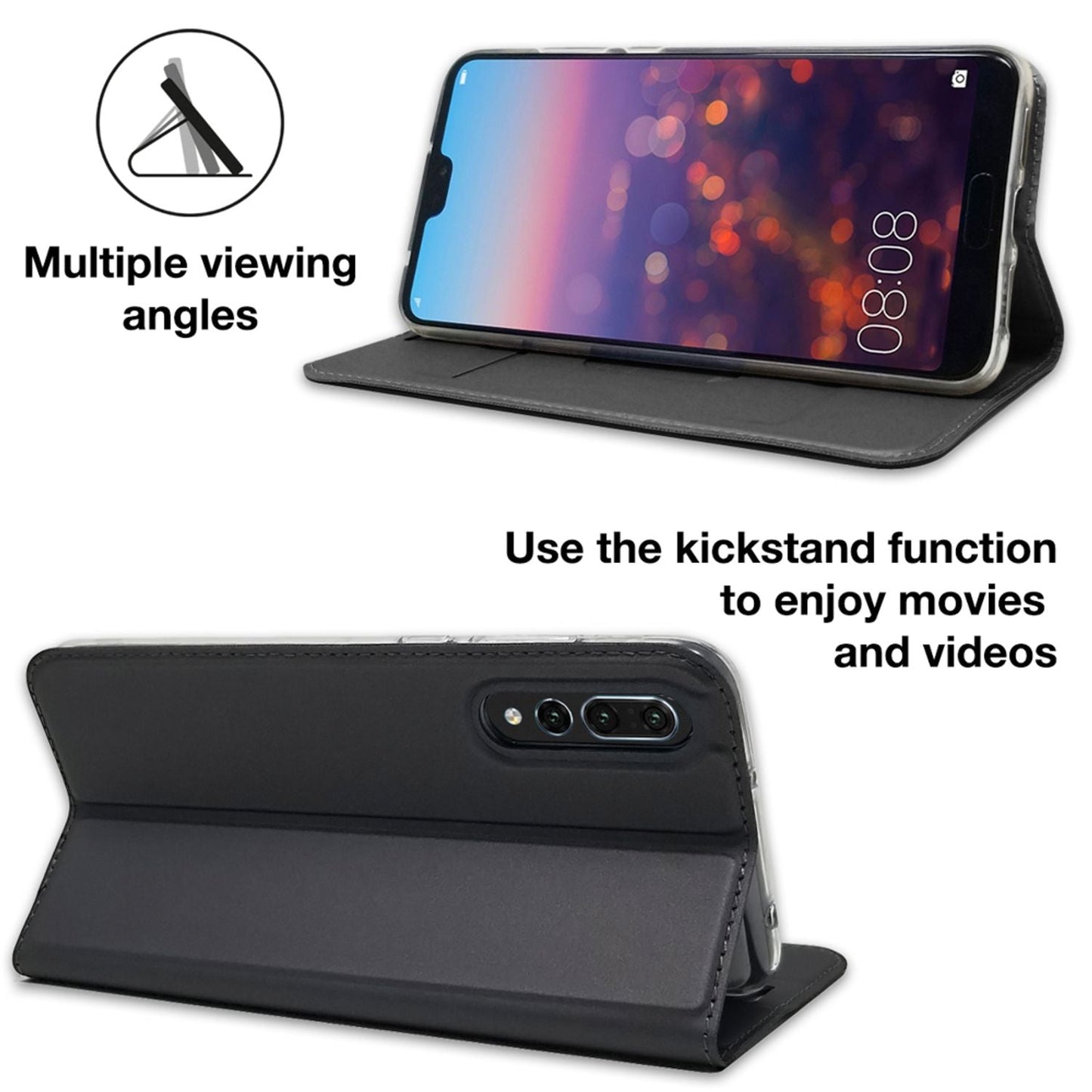 NALIA Hülle für Huawei P20 Pro, Slim Kickstand Handyhülle Flip Case Kunstleder