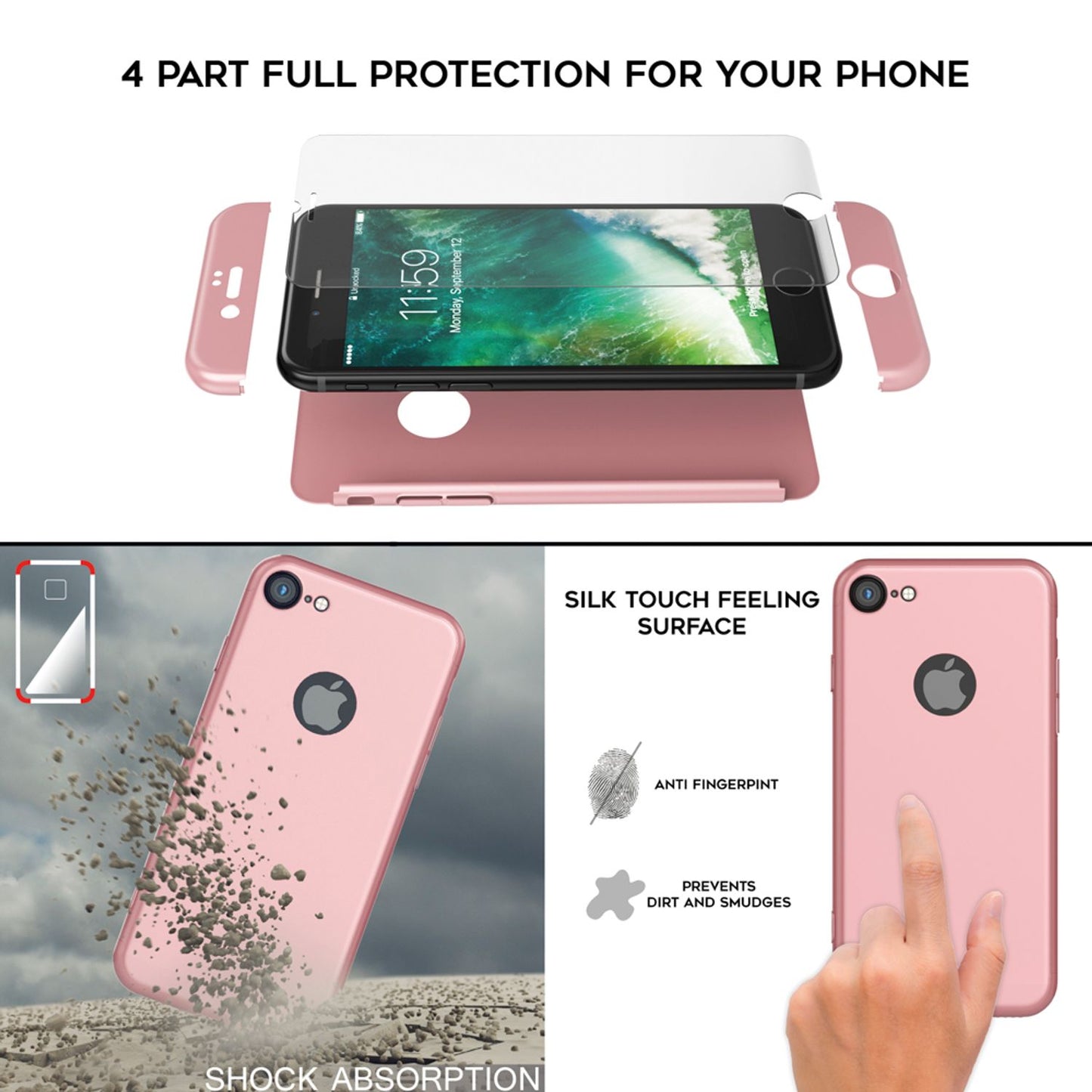 360° símahulstur með skjávörn fyrir iPhone 7 frá NALIA, 360° hulstur