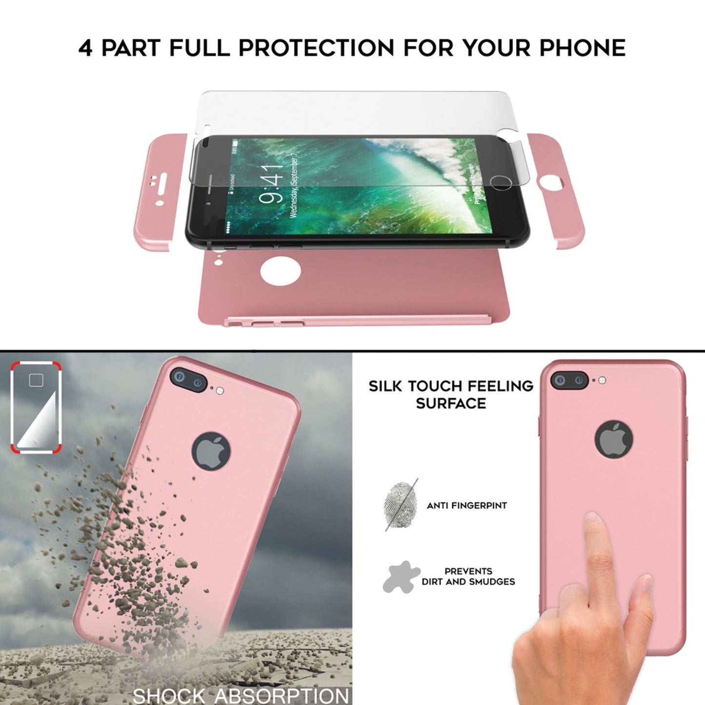 Apple iPhone 7 Plus Rundum Handy Hülle mit Displayschutz von NALIA, 360° Case