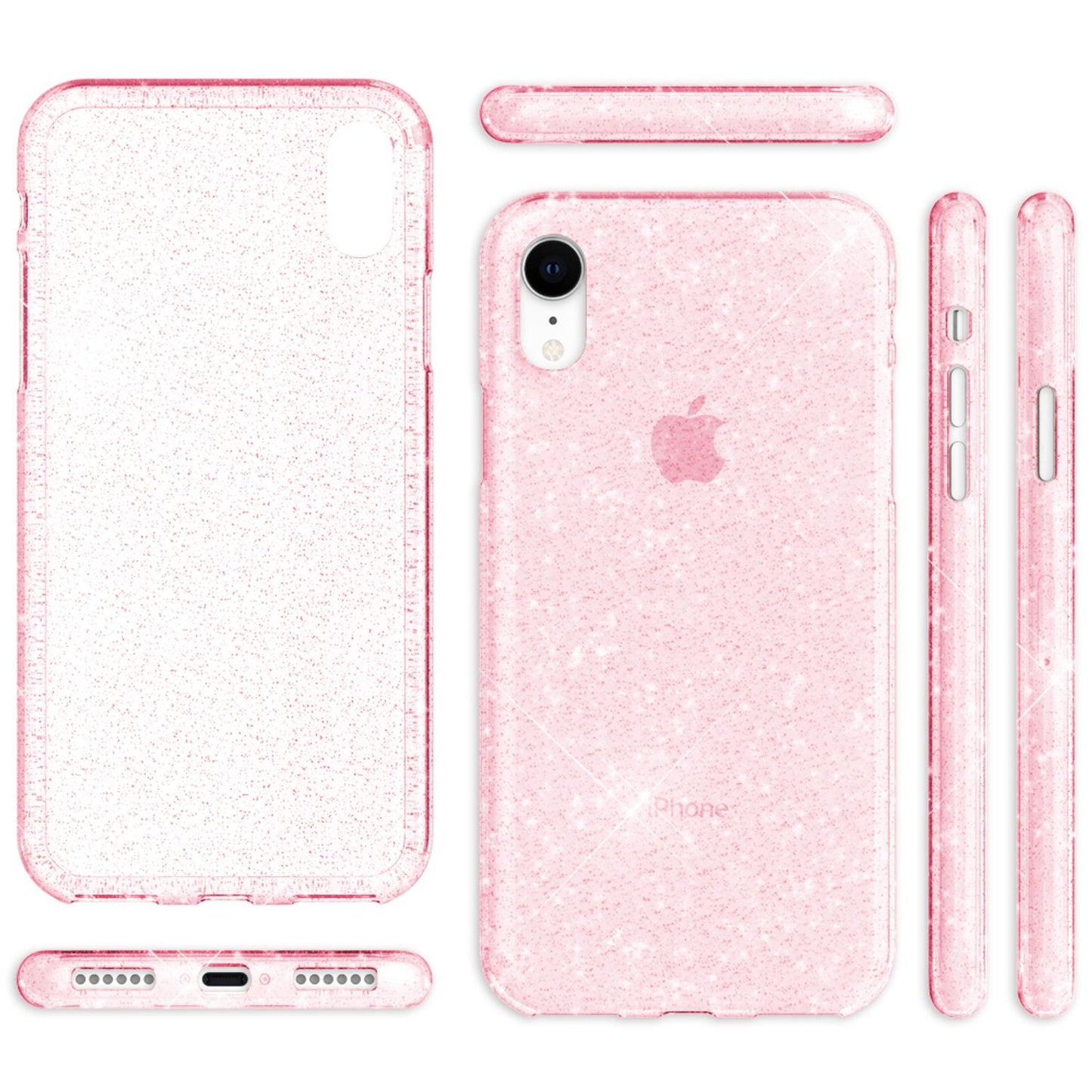 NALIA símahulstur fyrir iPhone XR, glitrandi þunnt sílikonhulstur með verndarhlíf