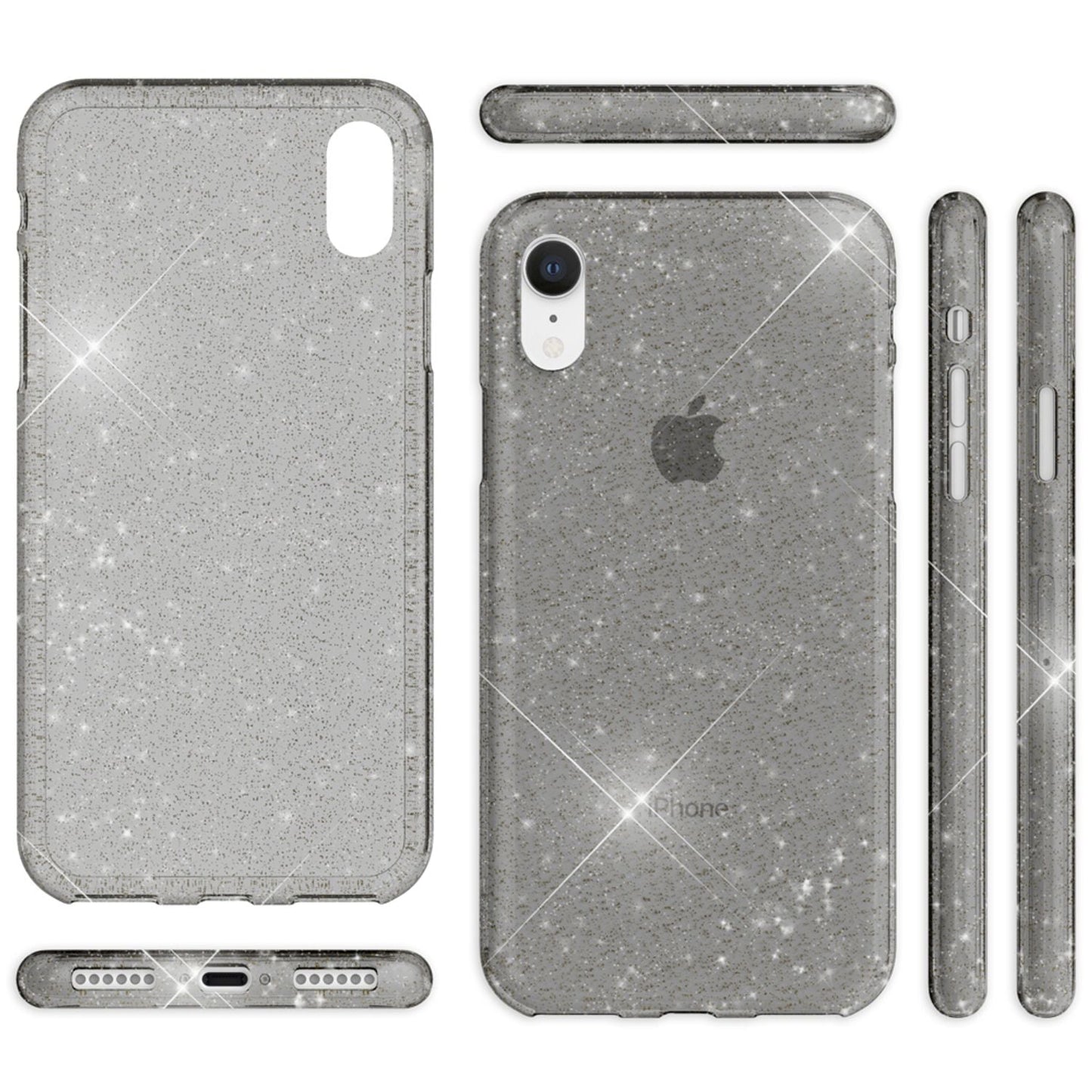 NALIA símahulstur fyrir iPhone XR, glitrandi þunnt sílikonhulstur með verndarhlíf