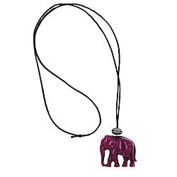 Chain 45x40x22mm elephant plastic fuchsia-white marbled cord black 90cm